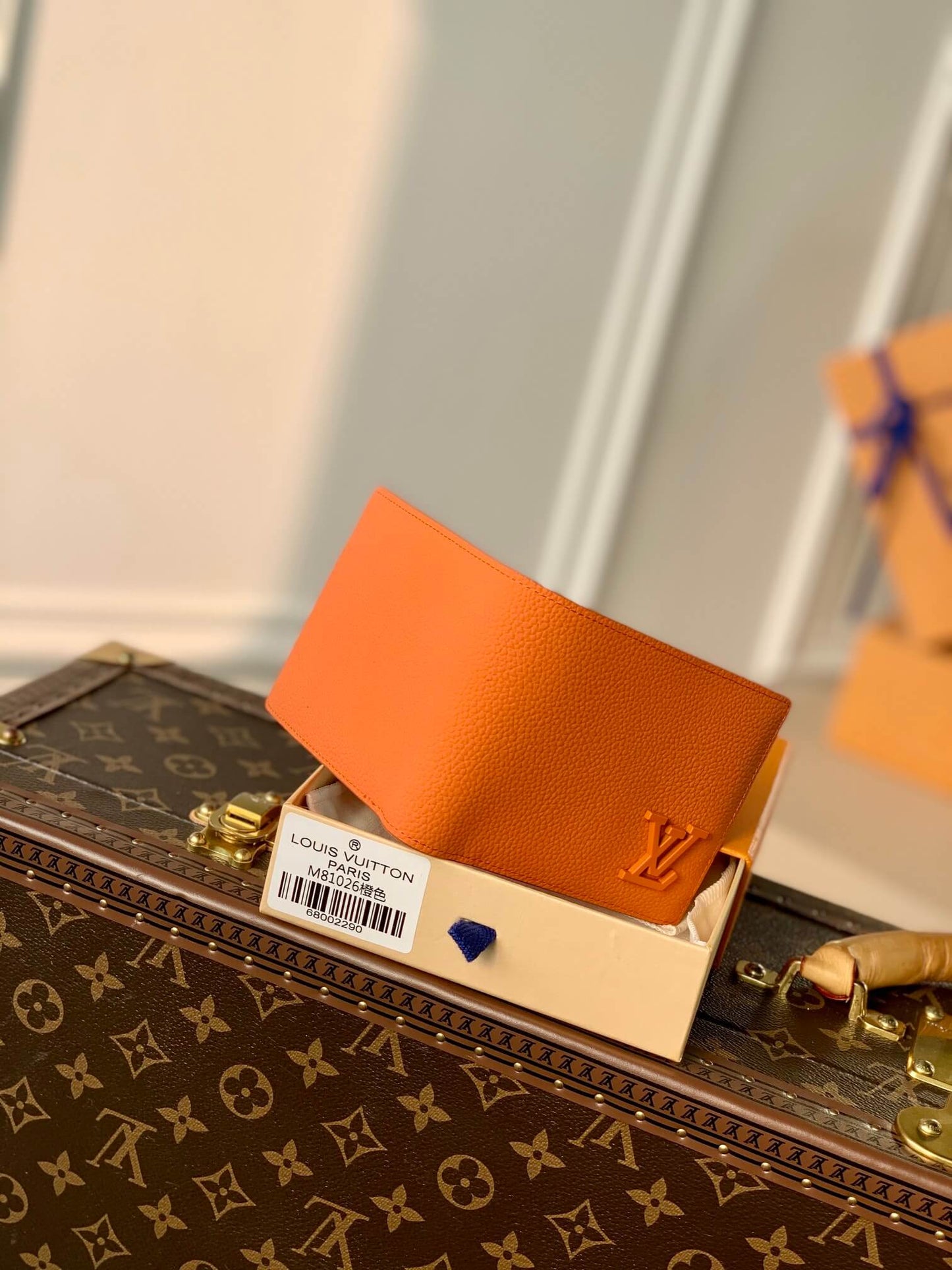 m81026 aerogram wallet orange calfskin