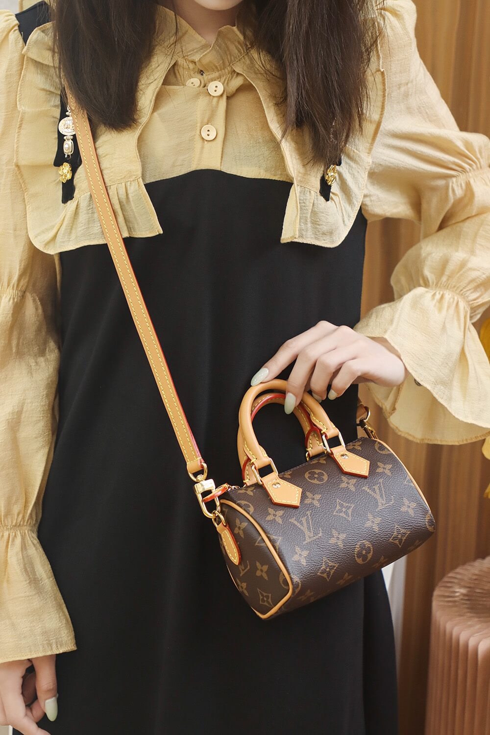 m81086 mini speedy monogram handbag shoulder bag leather small size