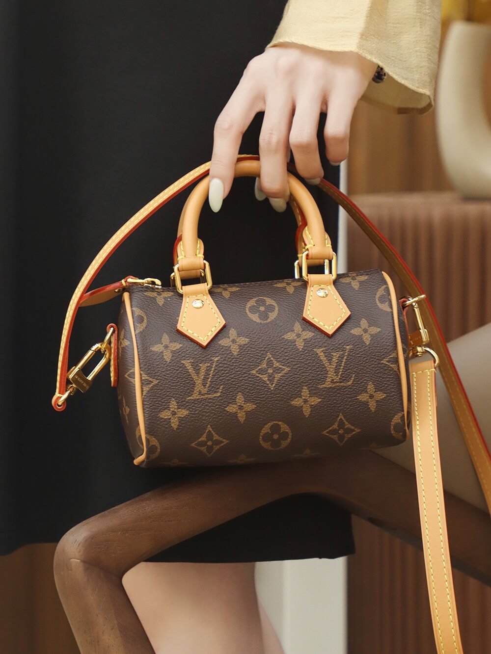 m81086 mini speedy monogram handbag shoulder bag leather small size