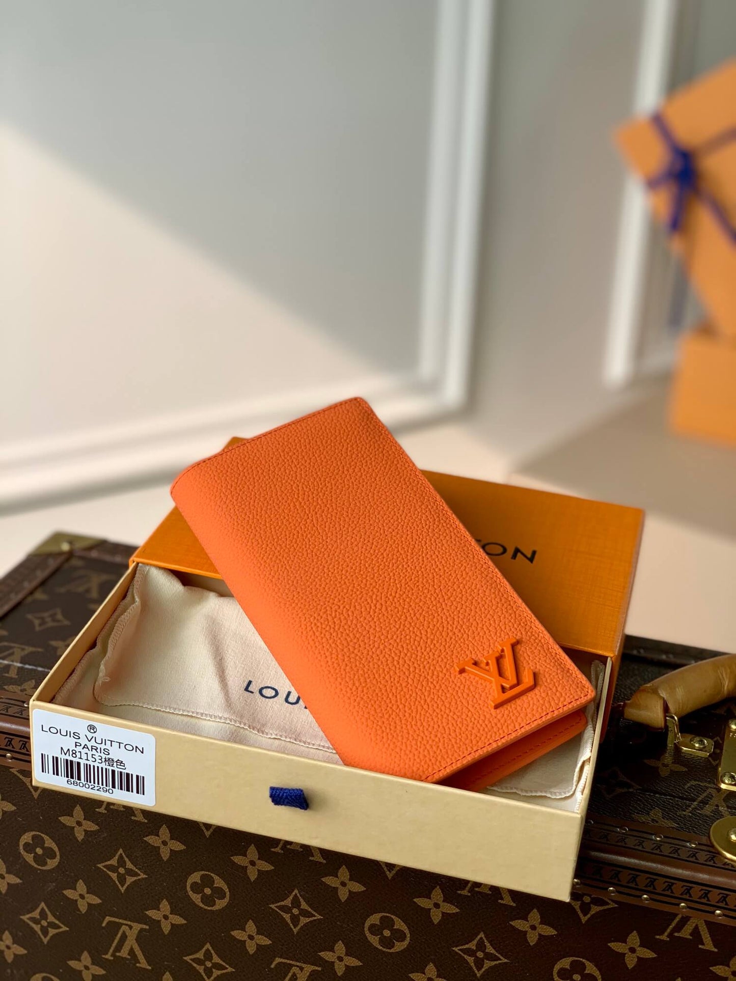 m81153 l aerogram brazza aerogram wallet orange calfskin