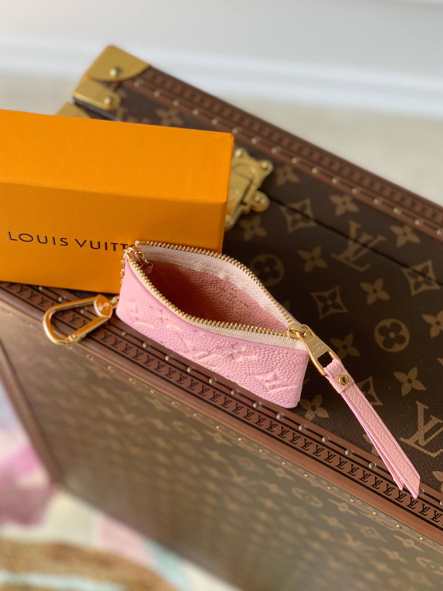m81298 key pouch wallet zippy monogram empreinte womens purse pink cowhide real leather