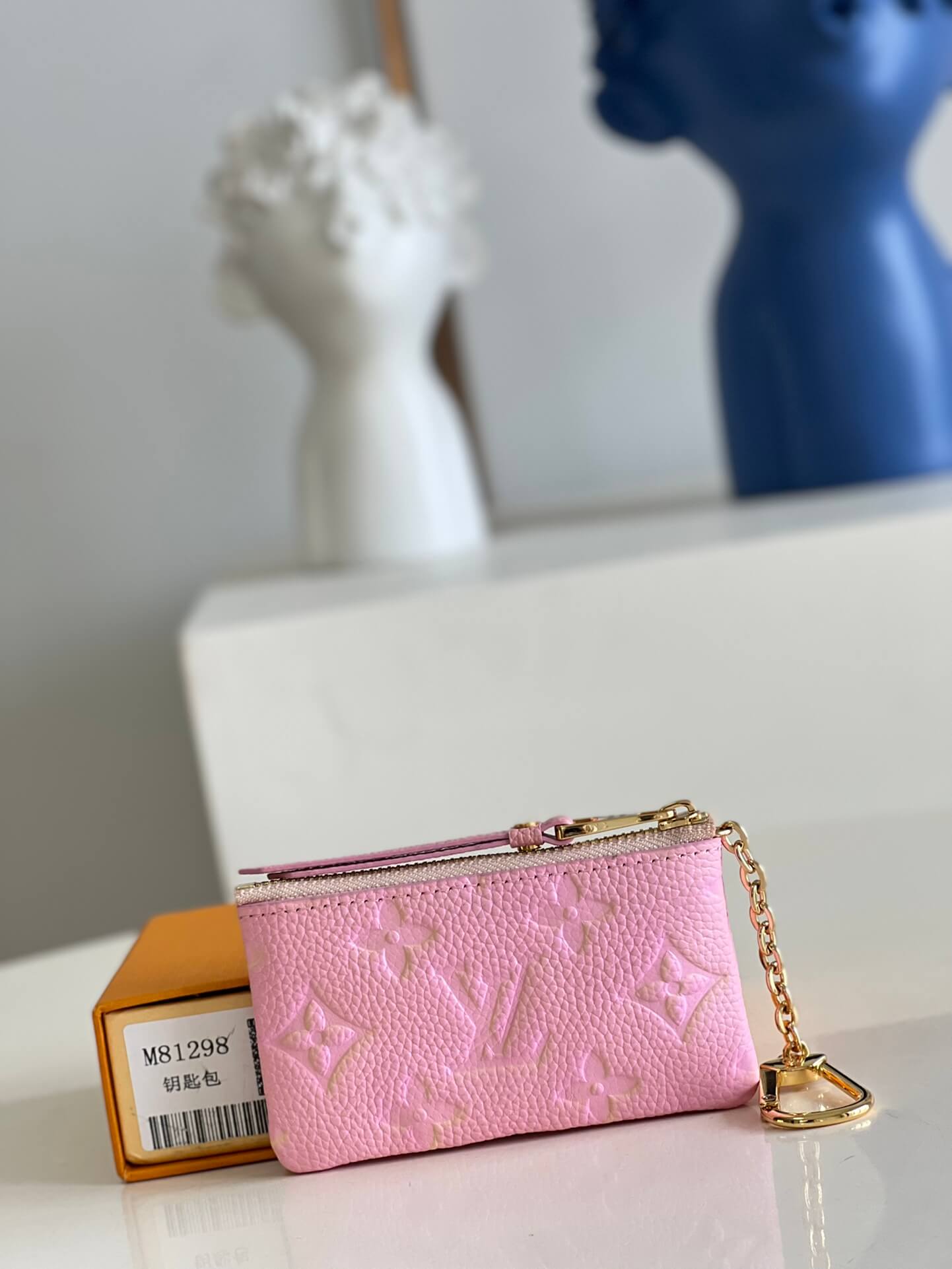 m81298 key pouch wallet embossing monogram pink free shipping m62650