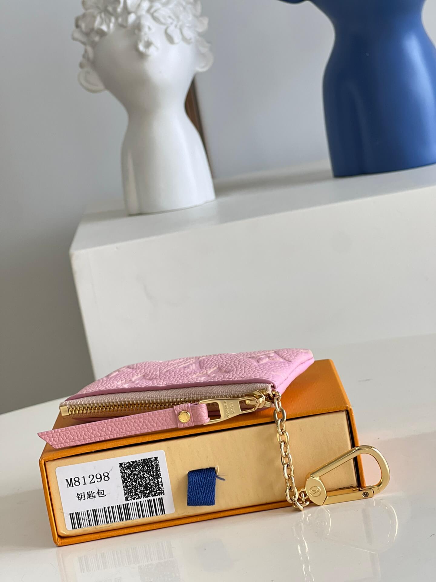 m81298 key pouch wallet embossing monogram pink free shipping m62650
