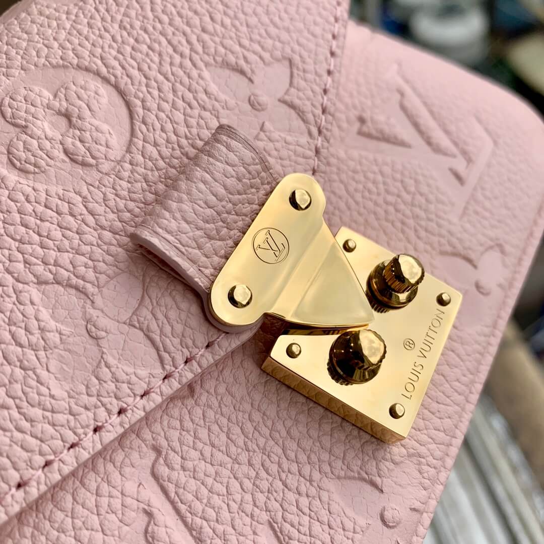 gold bucket pink monogram leather bag