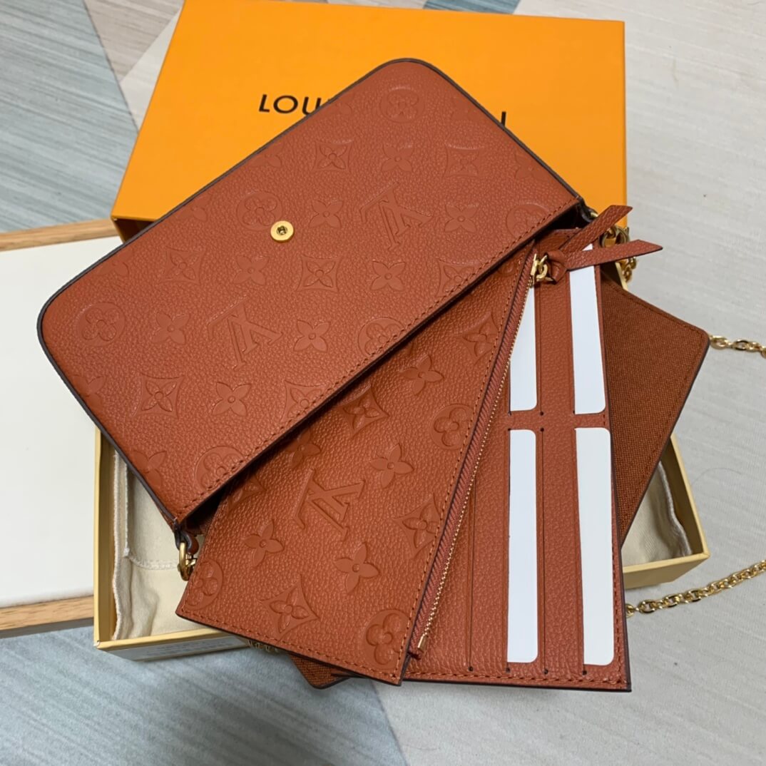 m81531 felicie pochette clutch bag shoulder bag monogram canvas brown