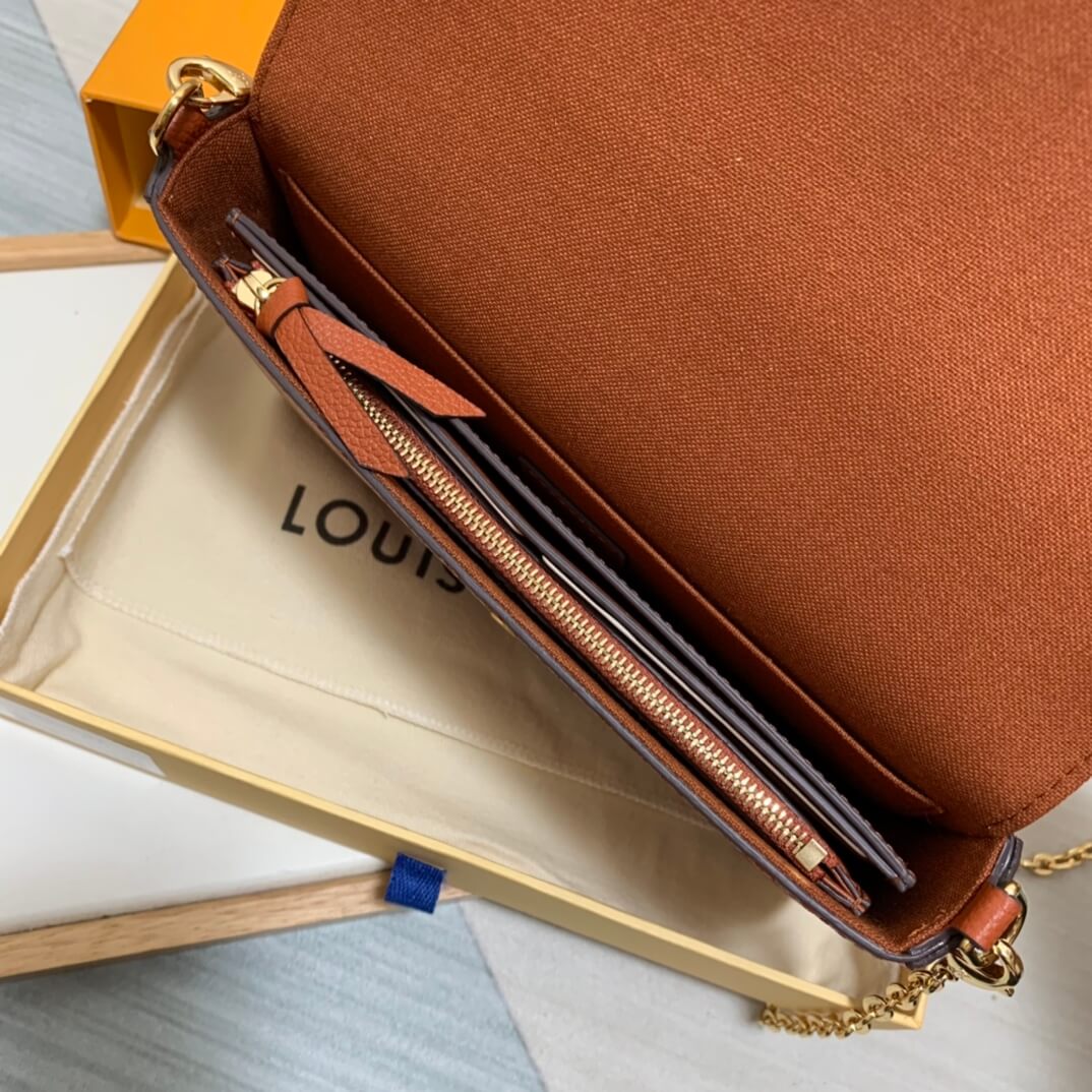 m81531 felicie pochette clutch bag shoulder bag monogram canvas brown