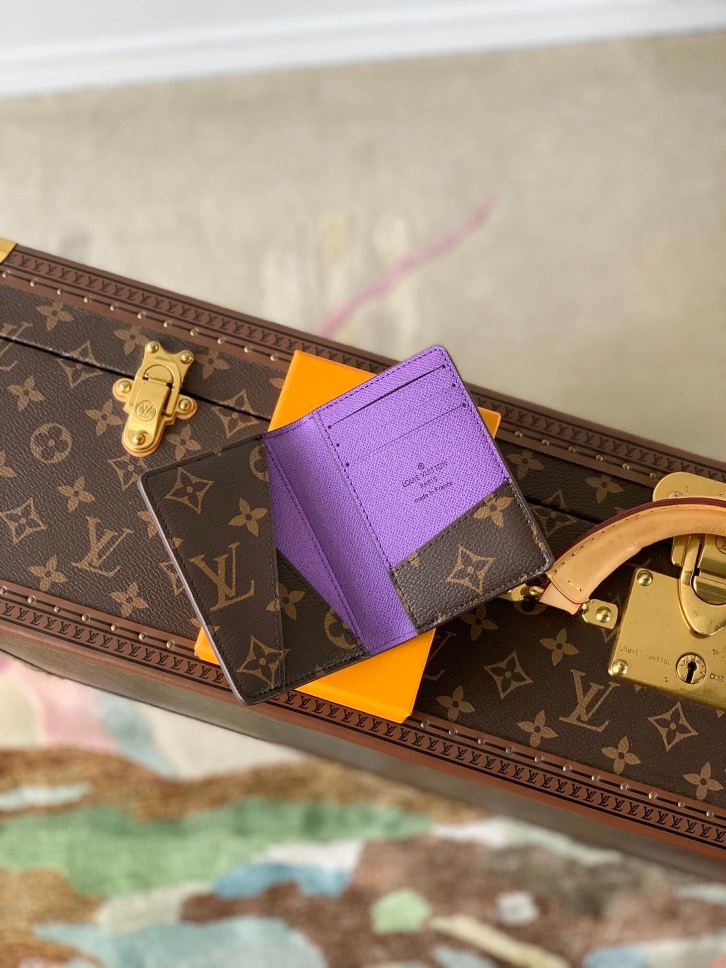 m81535 pocket organizer purple wallet monogram macassar man bag free shipping