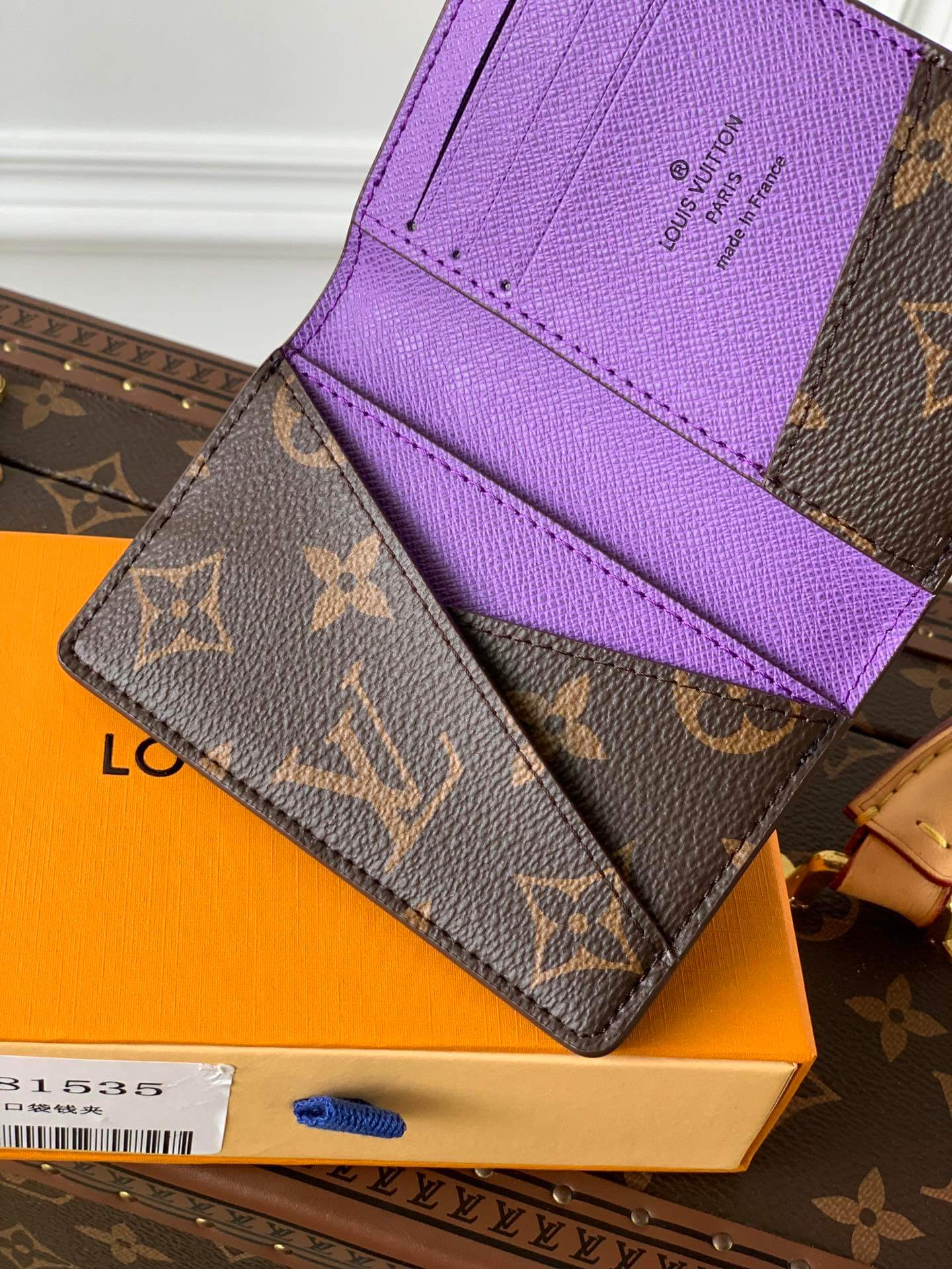 m81535 pocket organizer purple wallet monogram macassar man bag free shipping