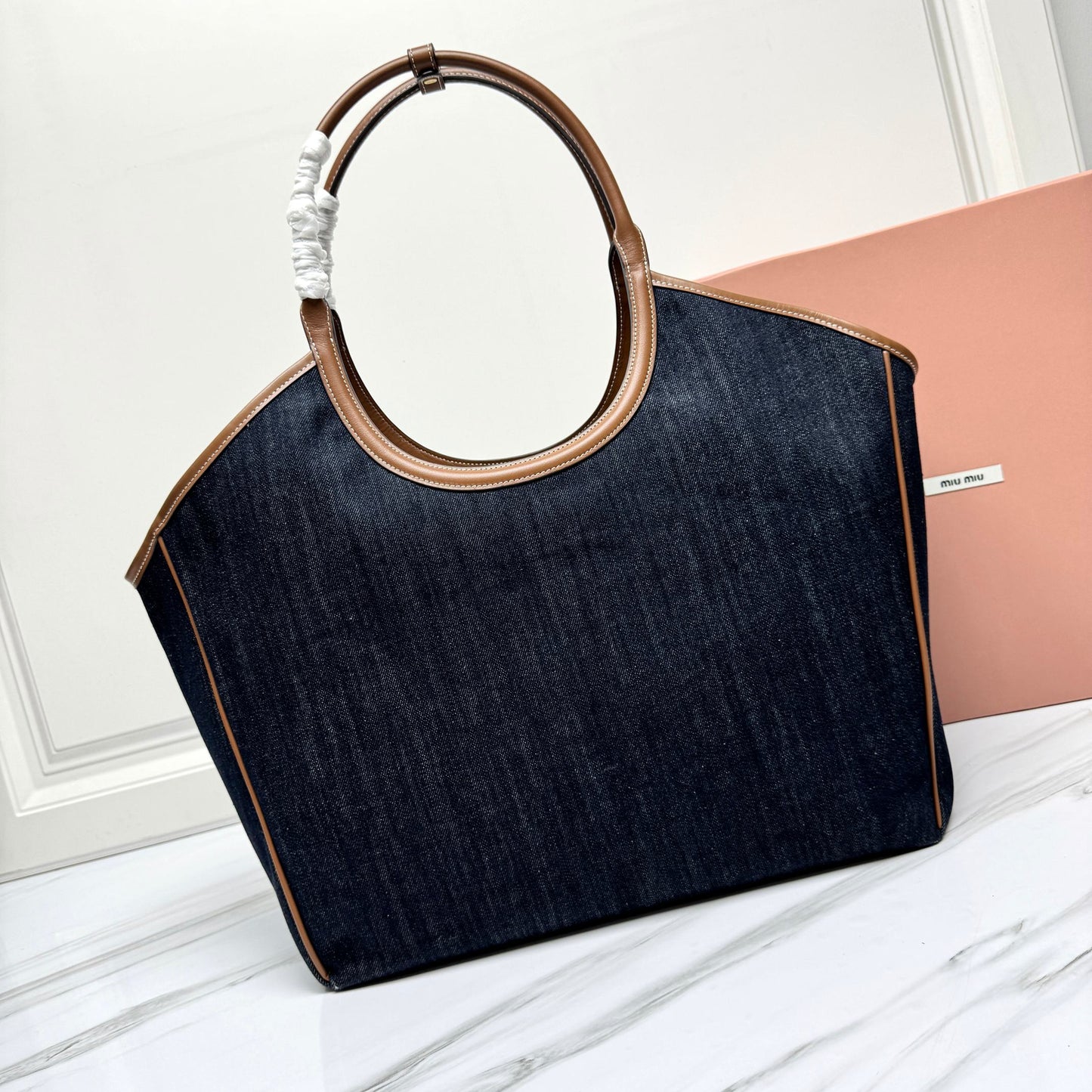 miumiu canvas leather tote handbag 5bg276 blue