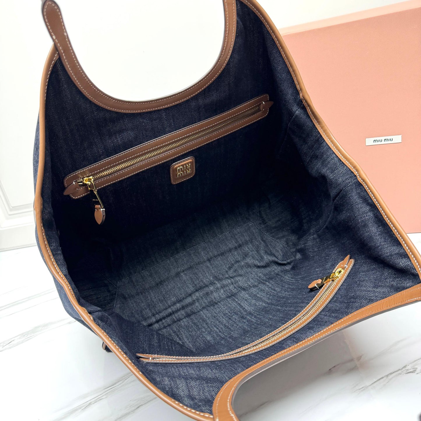 miumiu canvas leather tote handbag 5bg276 blue
