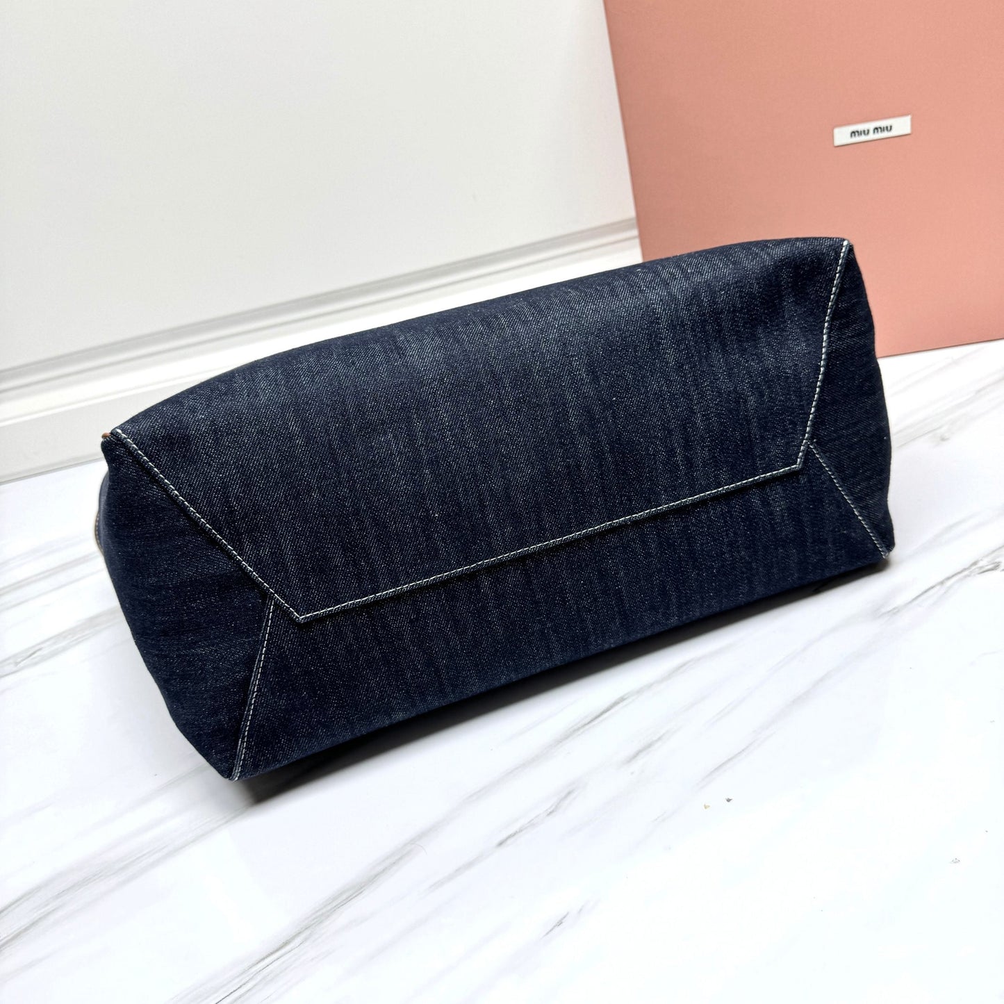 miumiu canvas leather tote handbag 5bg276 blue