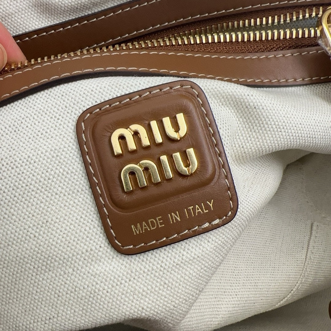miumiu canvas leather tote handbag 5bg276 off white