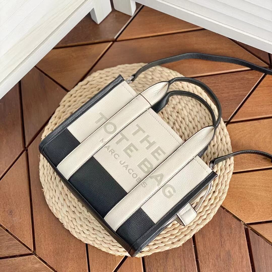 mj h0061 black and white the tote bag handbag cowhide