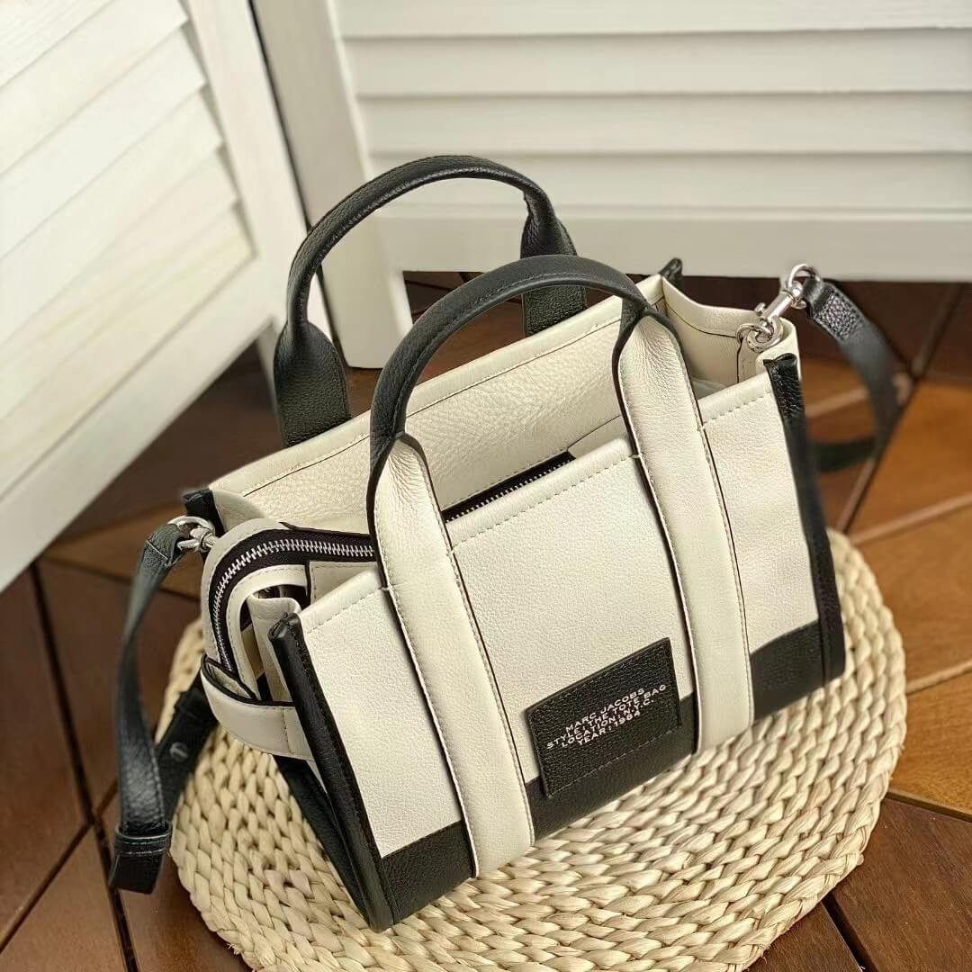 mj h0061 black and white the tote bag handbag cowhide