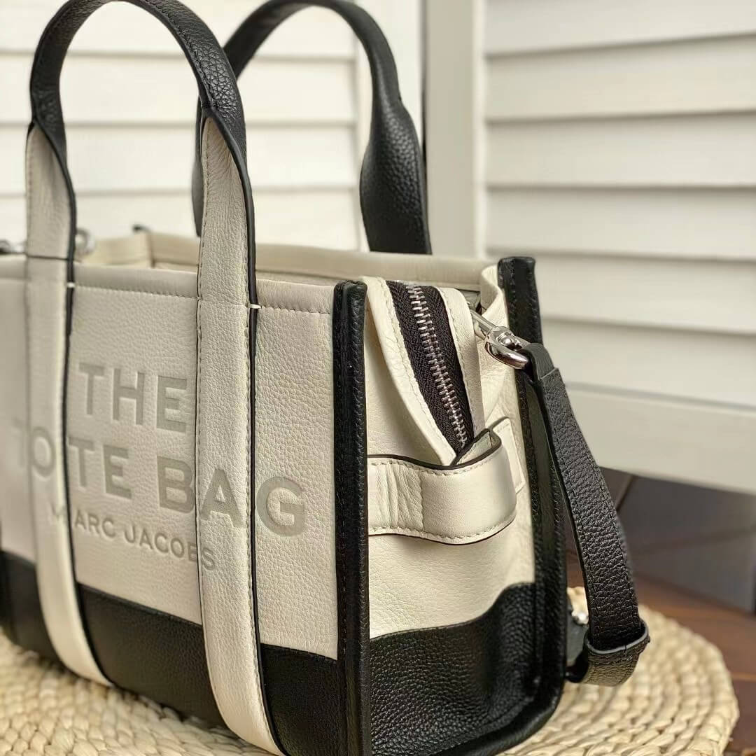 mj h0061 black and white the tote bag handbag cowhide