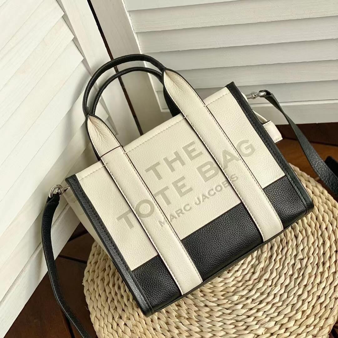 mj h0061 black and white the tote bag handbag cowhide
