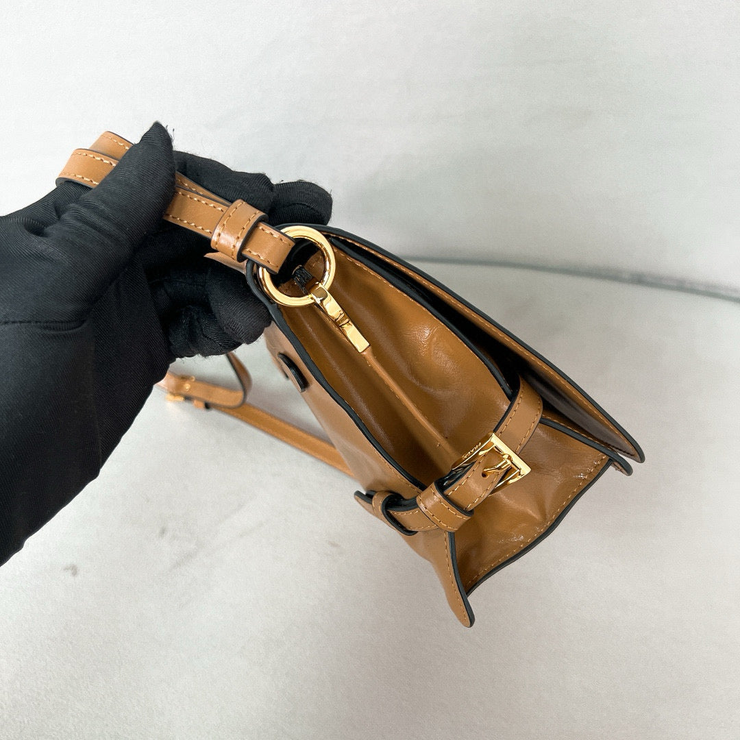 PRADA New Mini 23cm Medium Leather shoulder Postman Bag 1BD313 Brown