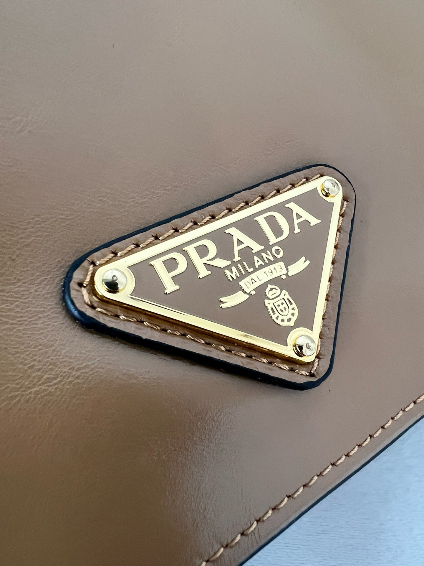 PRADA New Mini 23cm Medium Leather shoulder Postman Bag 1BD313 Brown
