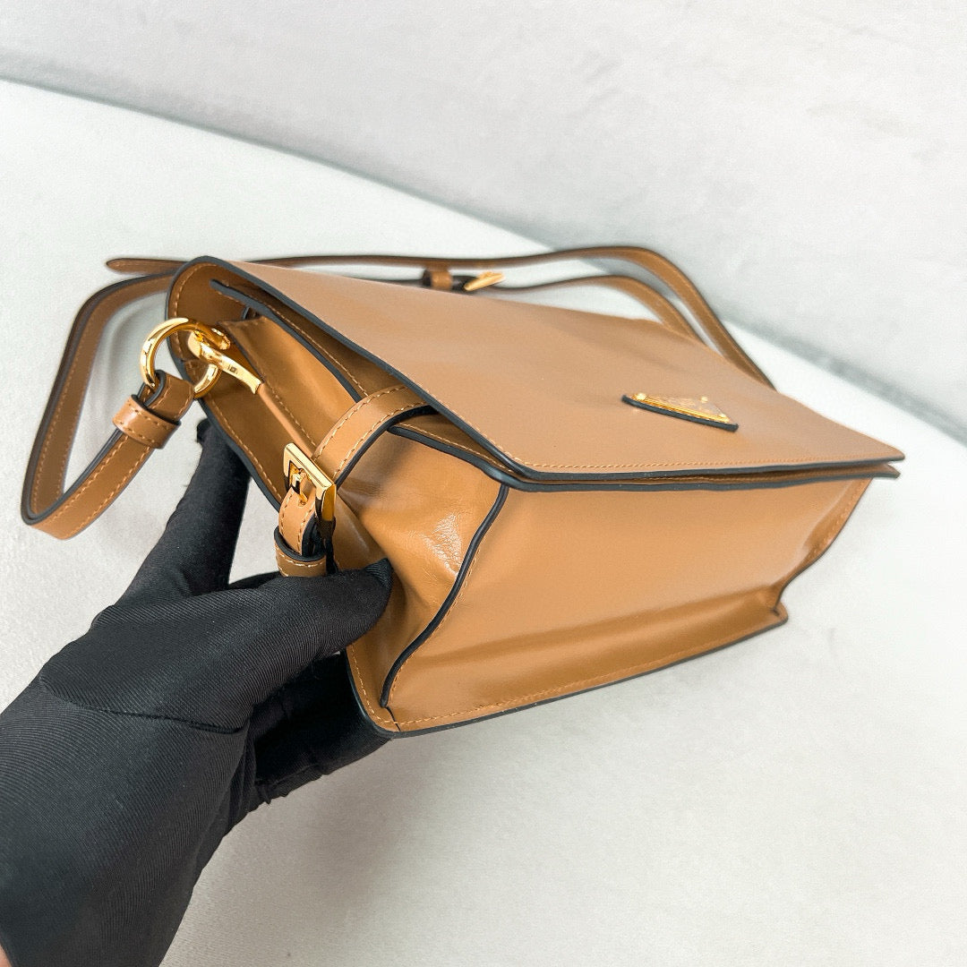 PRADA New Mini 23cm Medium Leather shoulder Postman Bag 1BD313 Brown