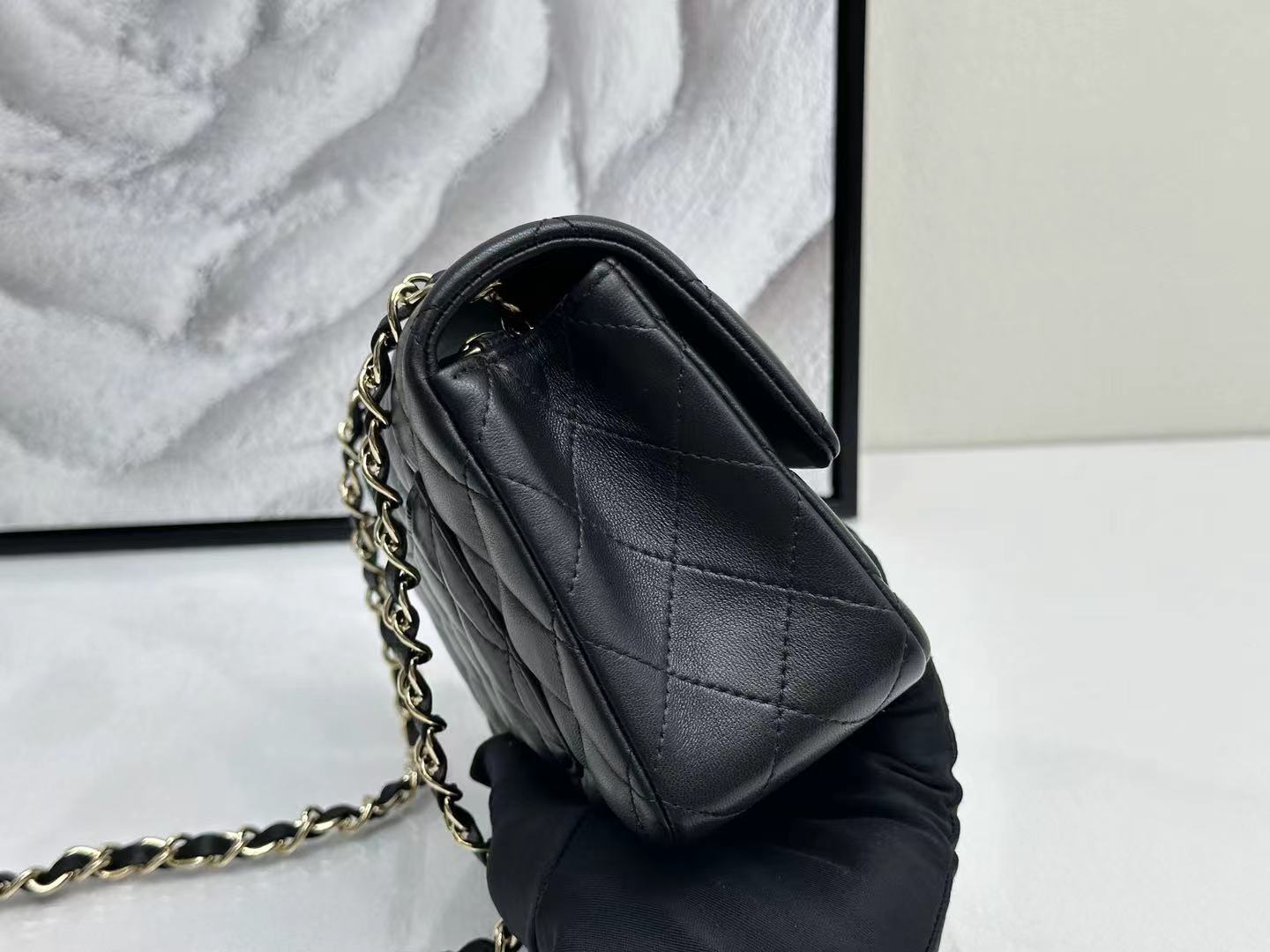 CHA MINI CLASSIC HANDBAG Lambskin A69900 Black Gold