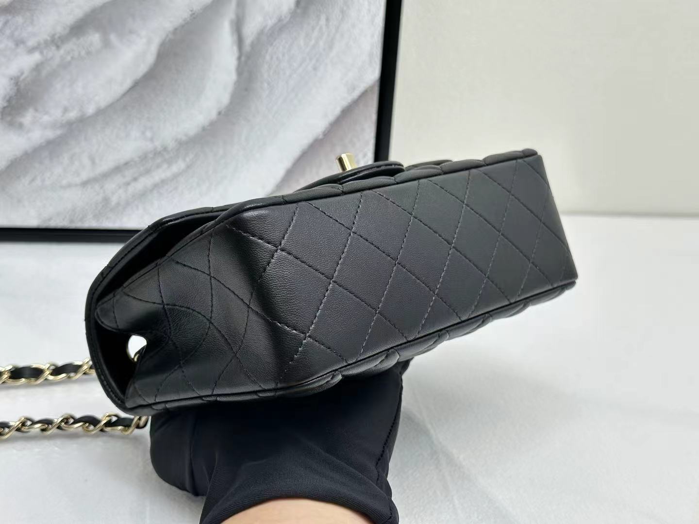 CHA MINI CLASSIC HANDBAG Lambskin A69900 Black Gold