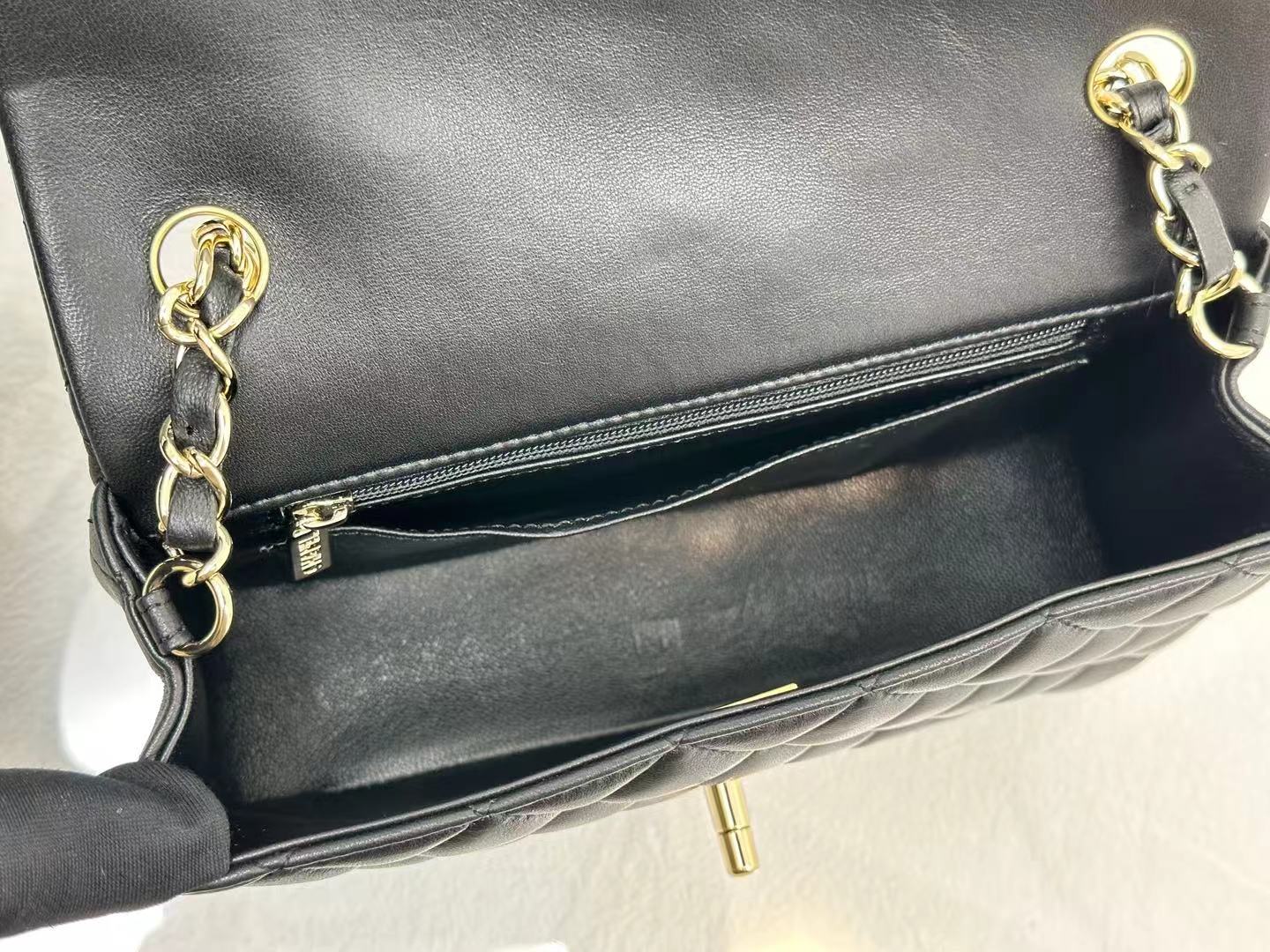 CHA MINI CLASSIC HANDBAG Lambskin A69900 Black Gold