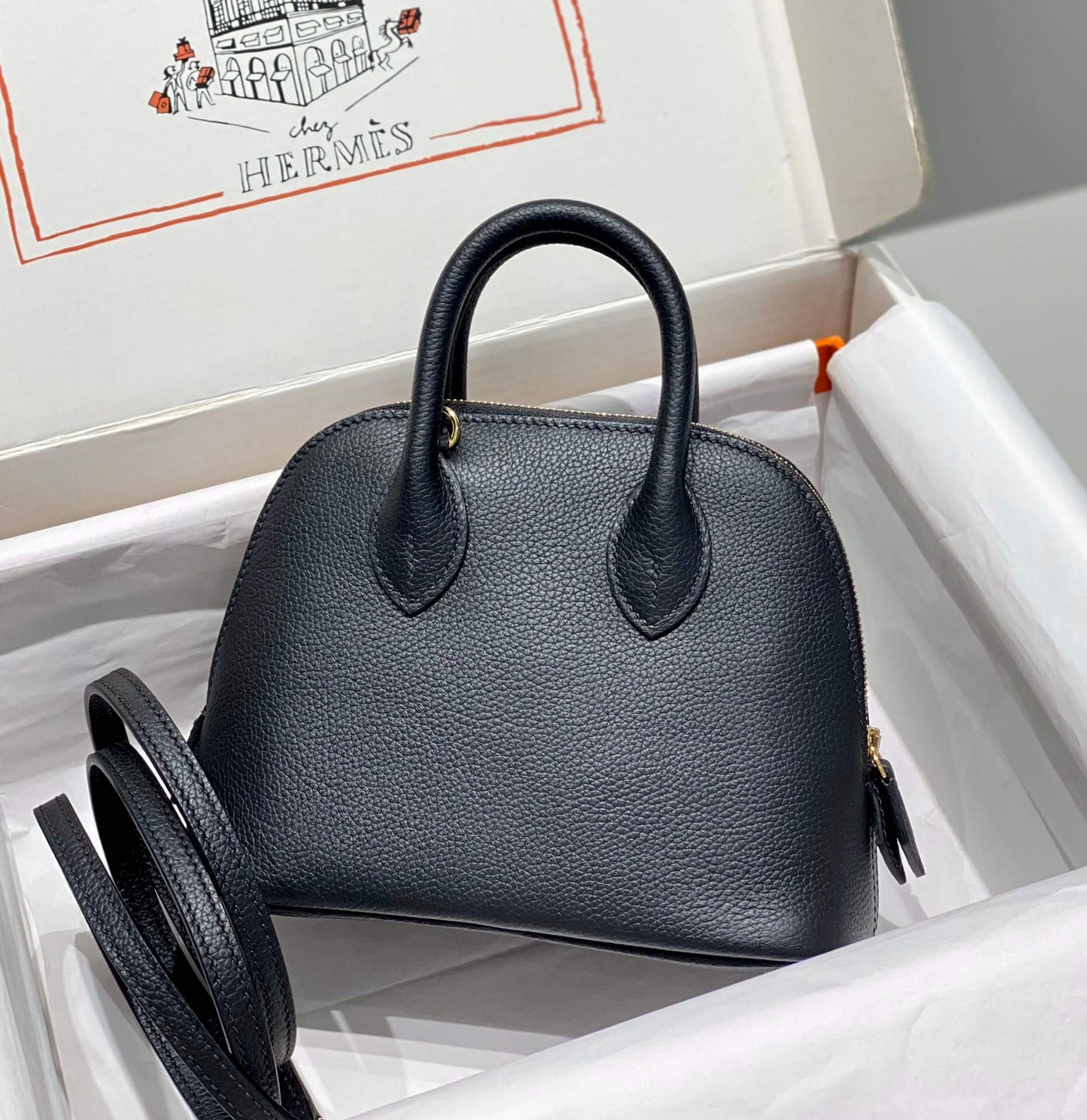 Hermes Mini bolide handbag evercolor wax thread half-handmade black QWE240729