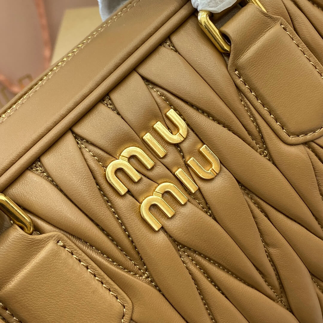 Miu Arcadie Matelasse Bowling Handbag Crossbody Bag 5BB124 Brown