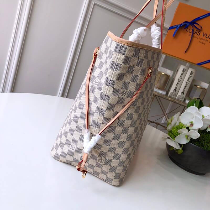n41360 neverfull gm beige damier azur white handbag apricot lining