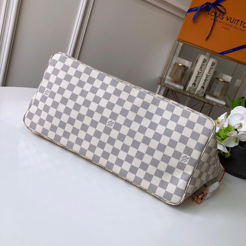 n41360 neverfull gm beige damier azur white handbag apricot lining