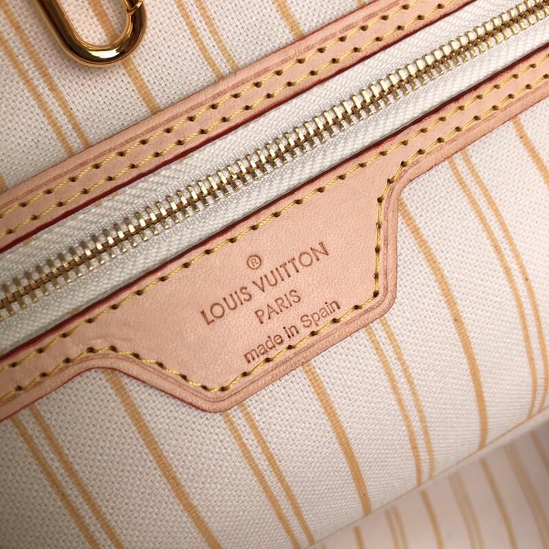 n41360 neverfull gm beige damier azur white handbag apricot lining