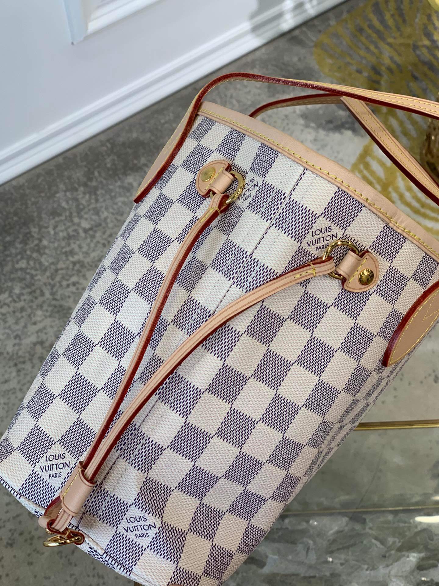 n41362 neverfull pm damier azur apricot inside subaxillary bag handbag damier