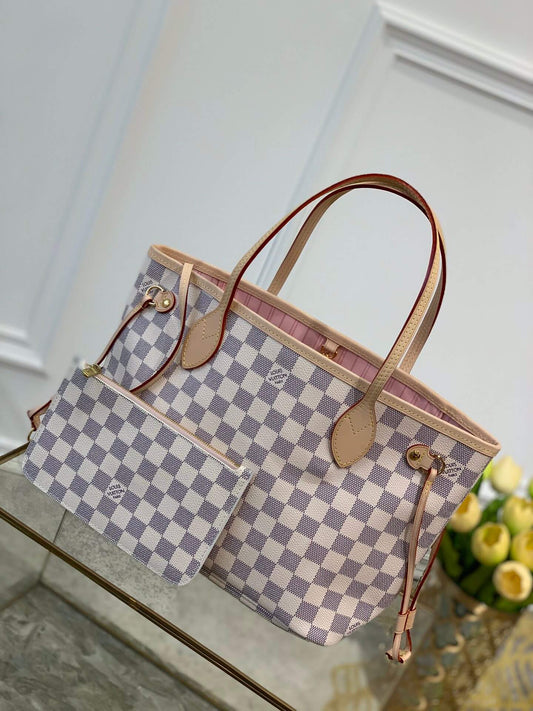 n41363 neverfull pm damier azur pink inside handbag subaxillary bag