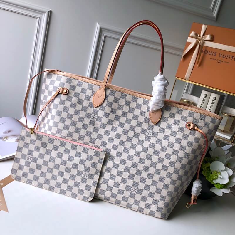 n41604 neverfull gm rose ballerine damier azur white pink inner