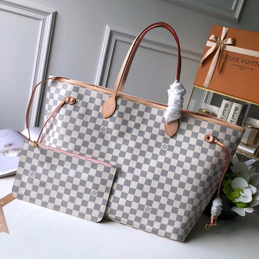 n41604 neverfull gm rose ballerine damier azur white pink inner