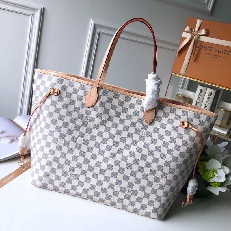 n41604 neverfull gm rose ballerine damier azur white pink inner