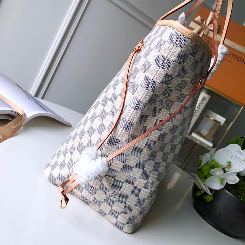 n41604 neverfull gm rose ballerine damier azur white pink inner