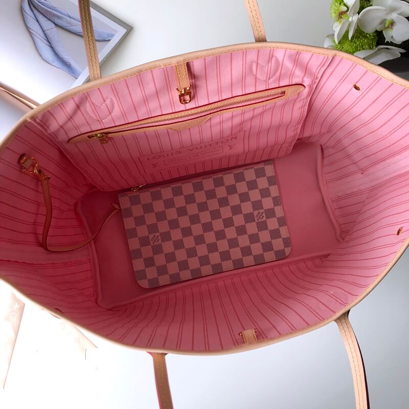 n41604 neverfull gm rose ballerine damier azur white pink inner