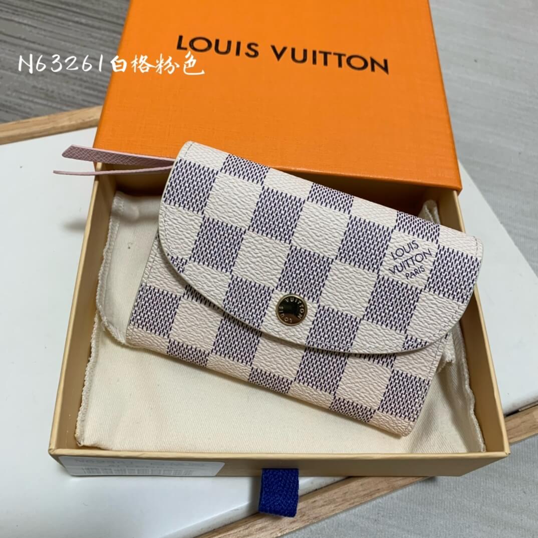 n62361 wallet white grid pink damier womens purse cowhide real leather