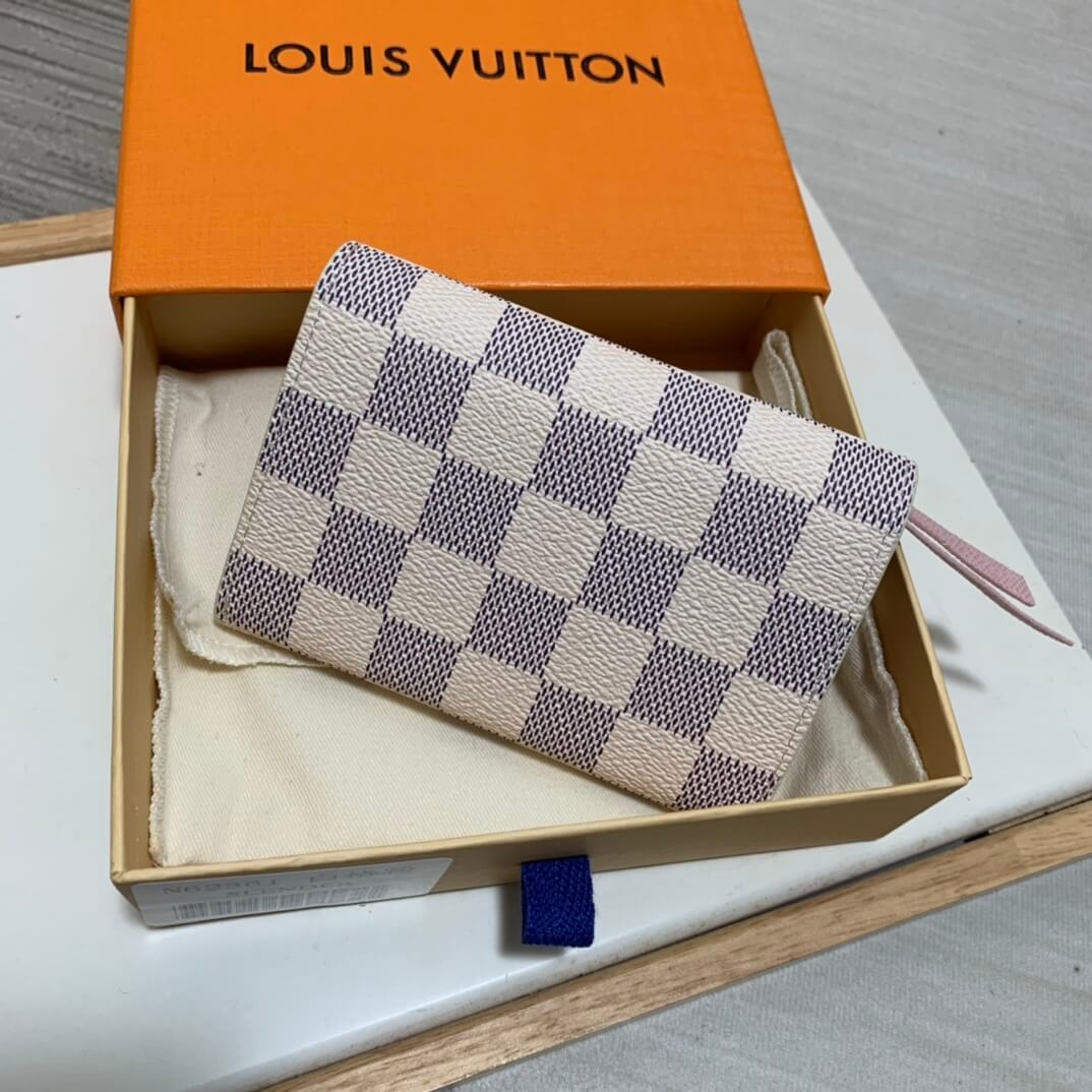 n62361 wallet white grid pink damier womens purse cowhide real leather