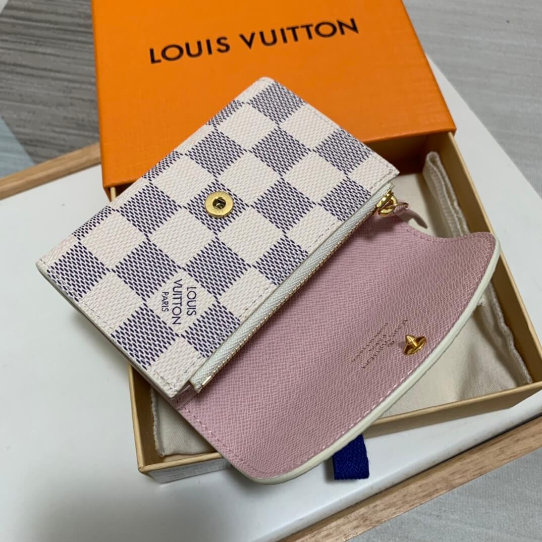 n62361 wallet white grid pink damier womens purse cowhide real leather