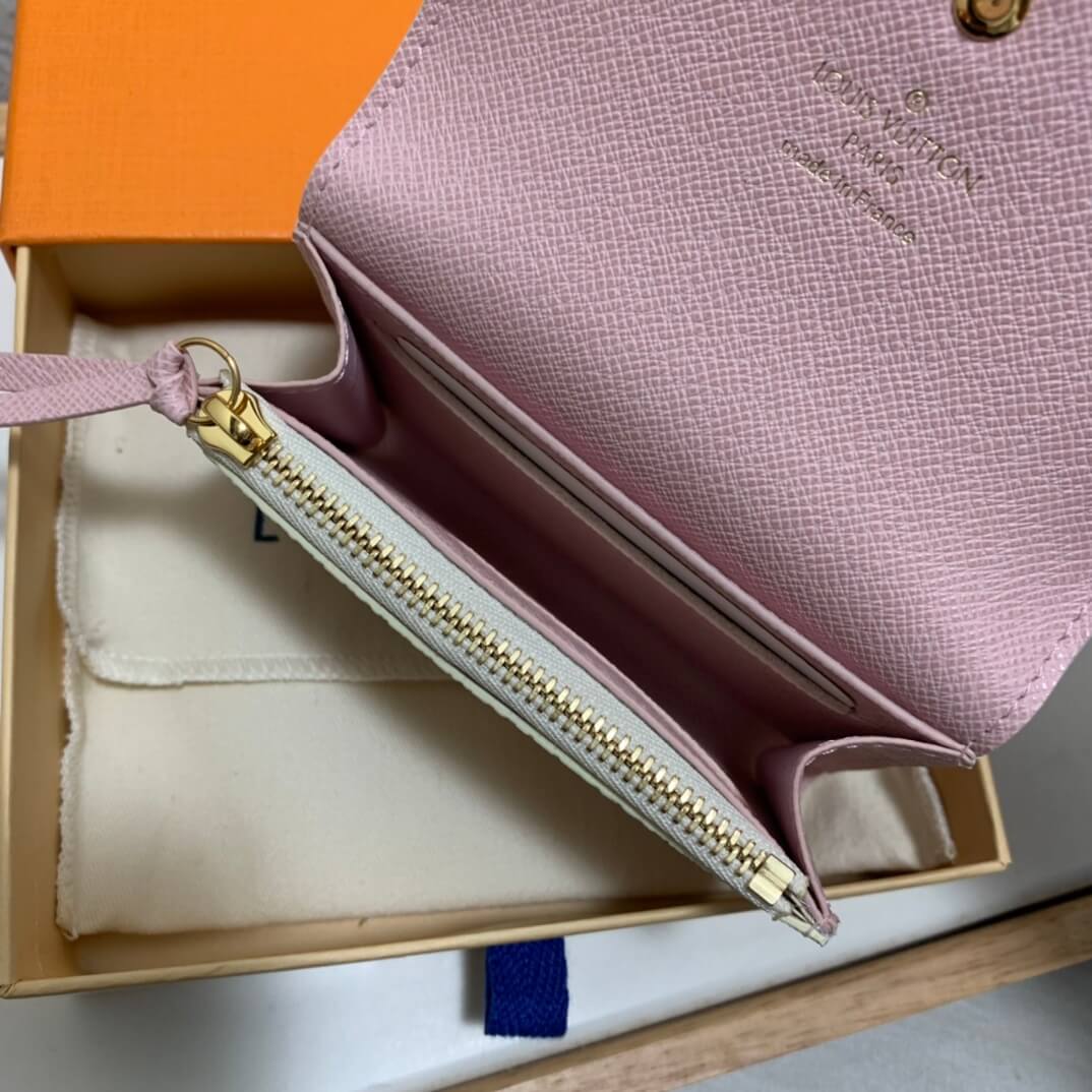 n62361 wallet white grid pink damier womens purse cowhide real leather