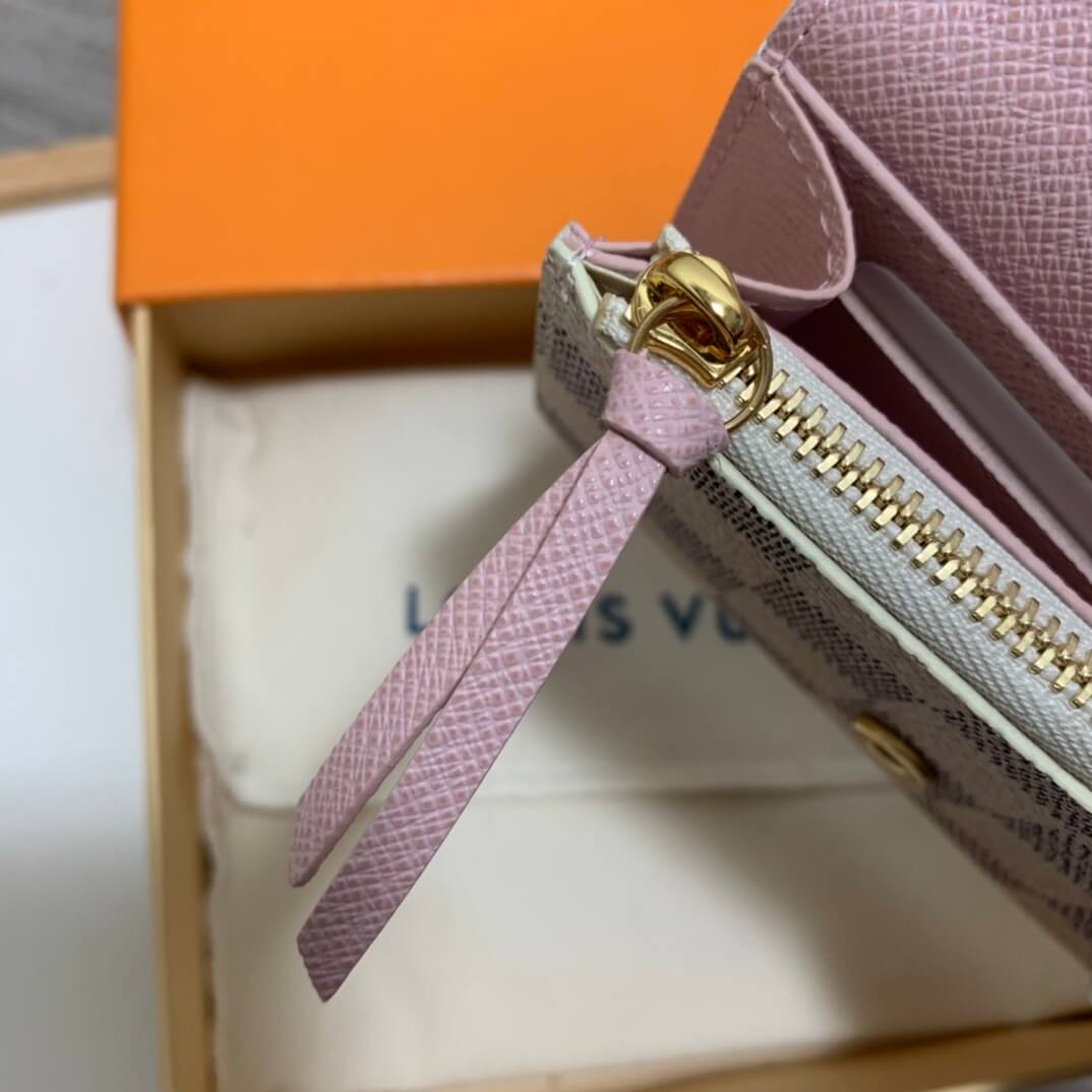 n62361 wallet white grid pink damier womens purse cowhide real leather