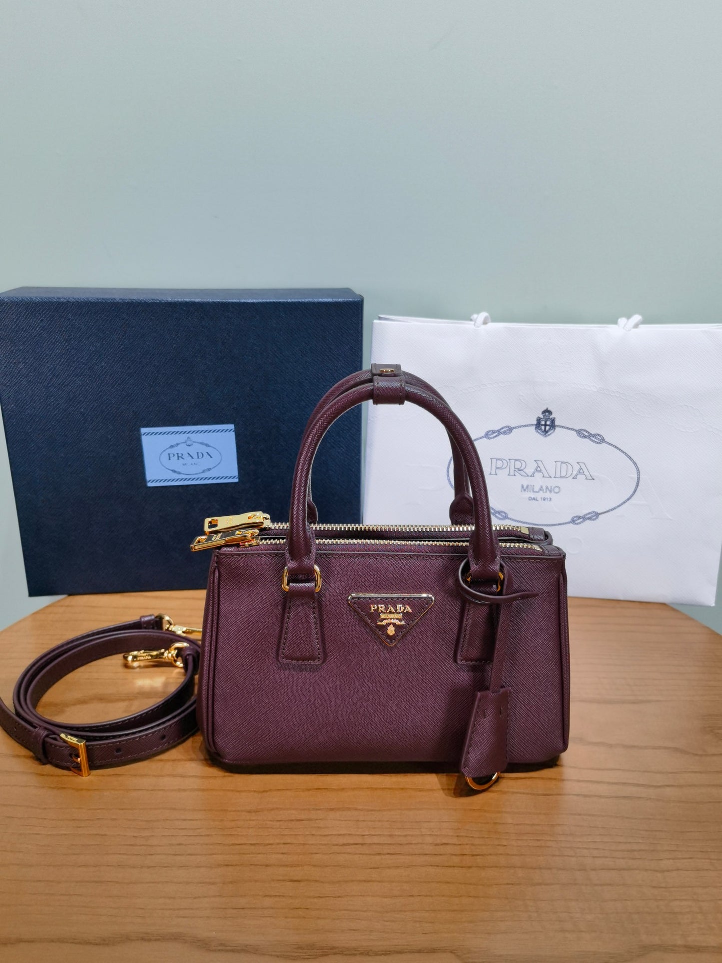 PRA New Mini Gallery Handbag Crossbags 1BA916 Wine Red Maroon