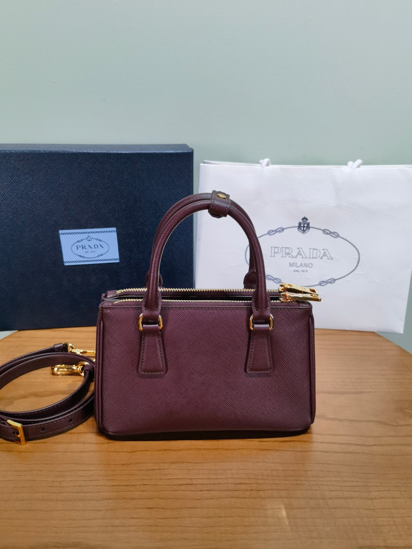 PRA New Mini Gallery Handbag Crossbags 1BA916 Wine Red Maroon