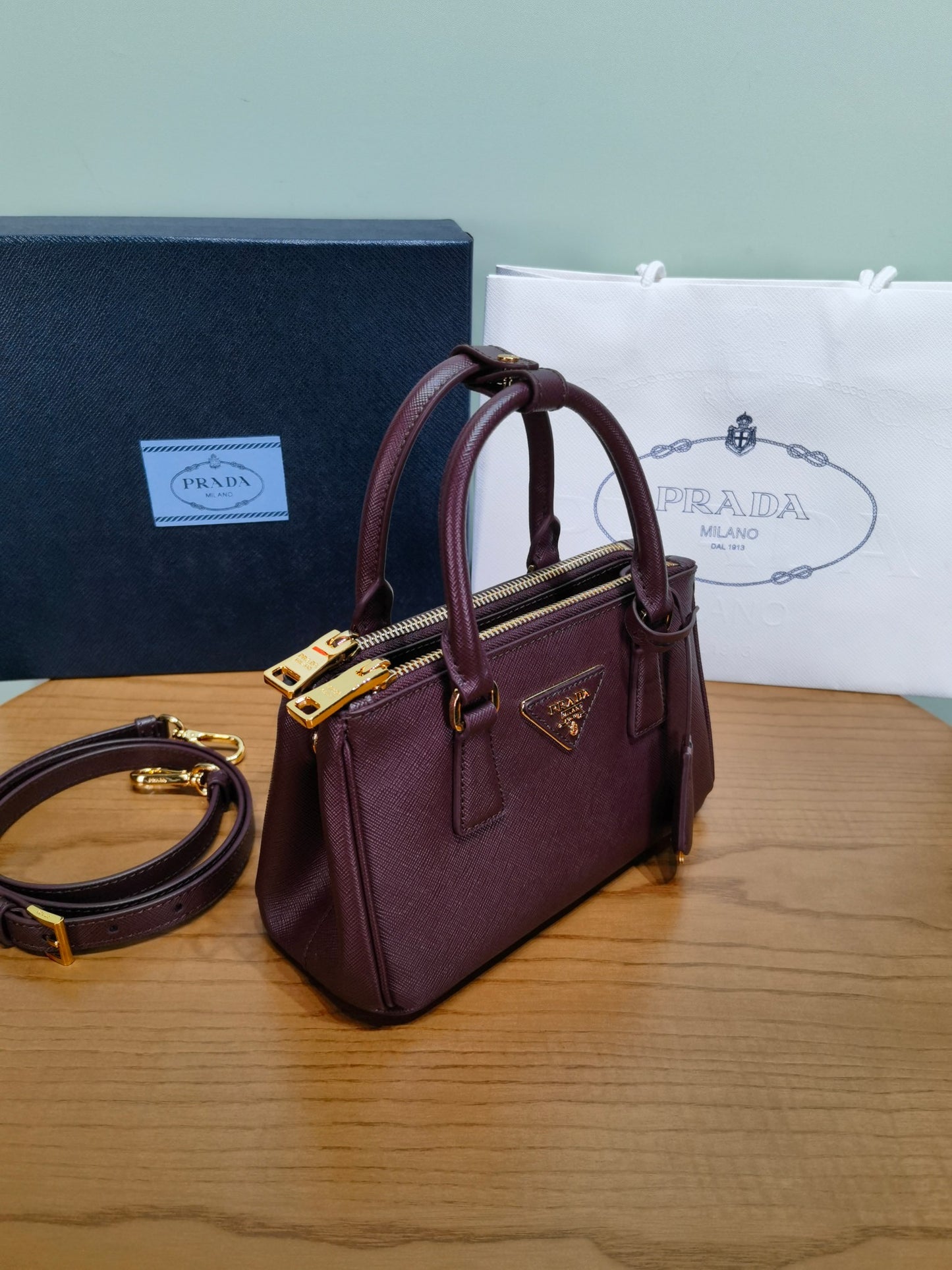 PRA New Mini Gallery Handbag Crossbags 1BA916 Wine Red Maroon