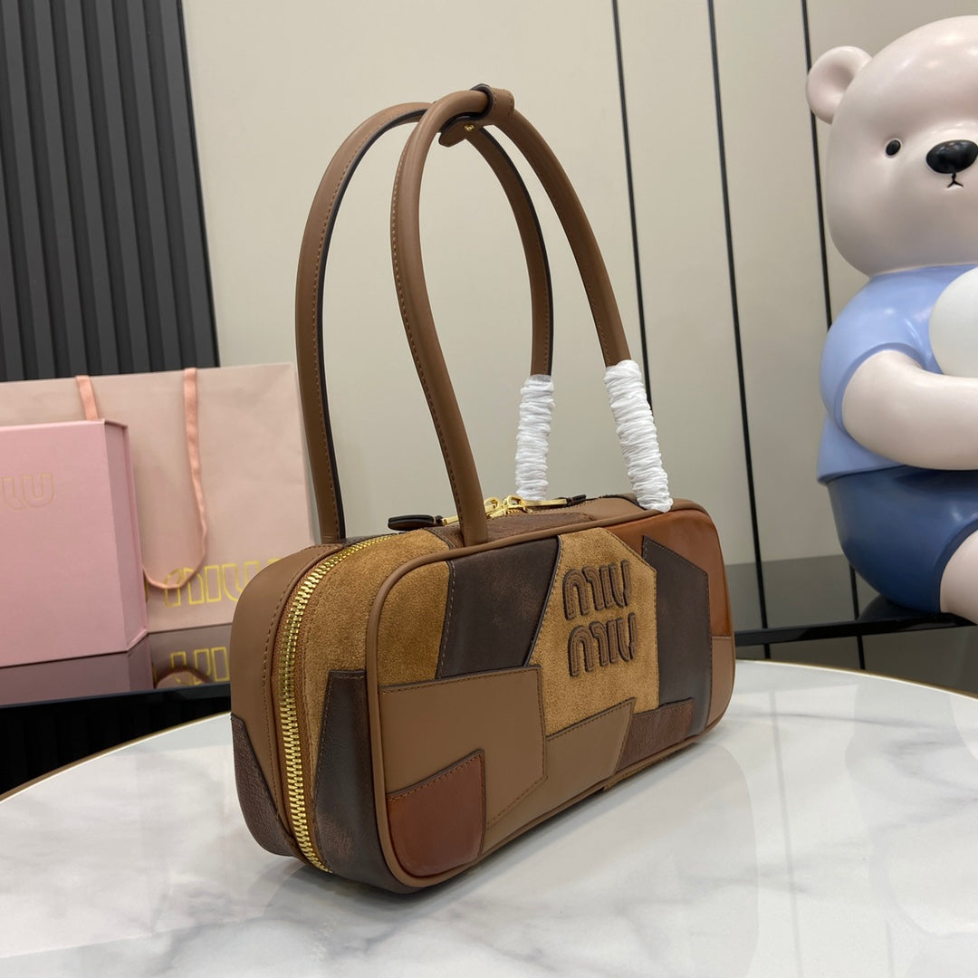 New splicing bowling tote bag BBB147 Brown