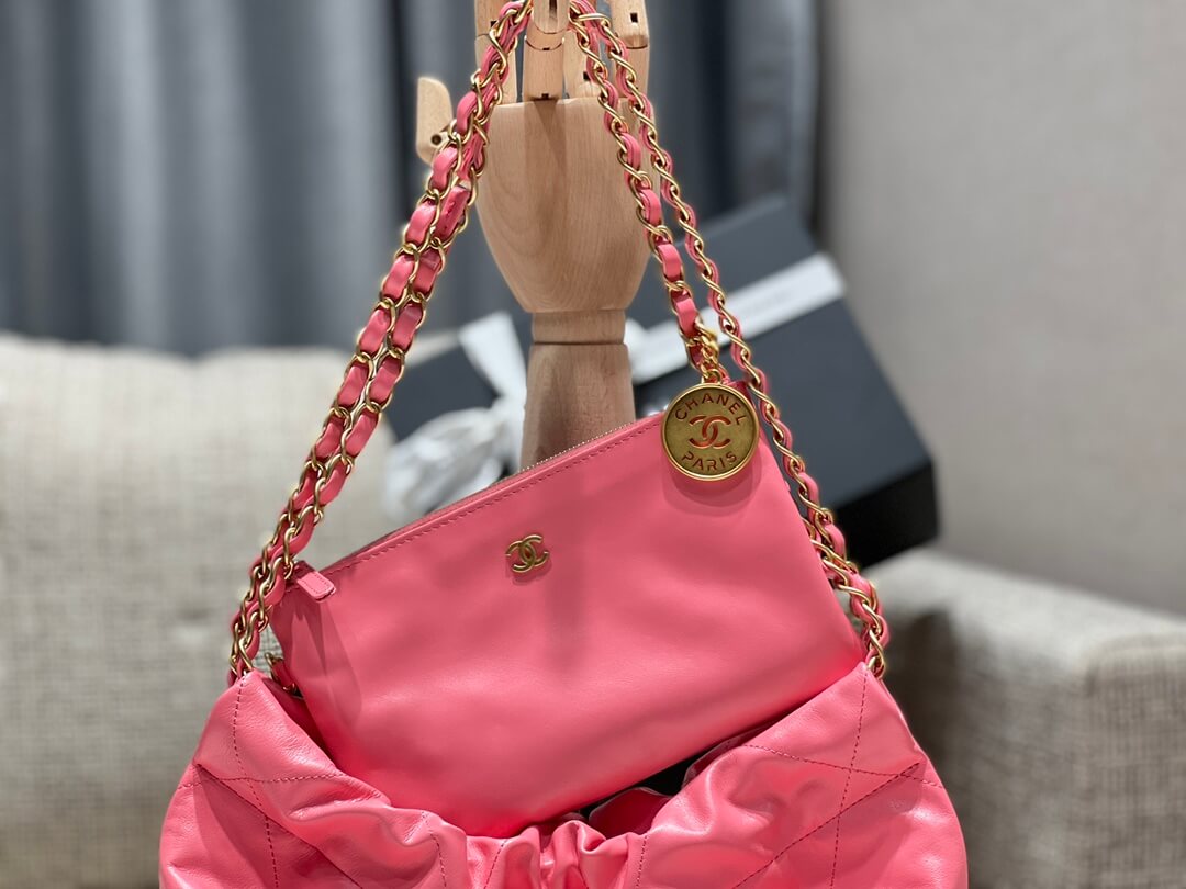 ?????????? pm calfskin and gold metal 35cm coral powder shoulder bag cross body bags