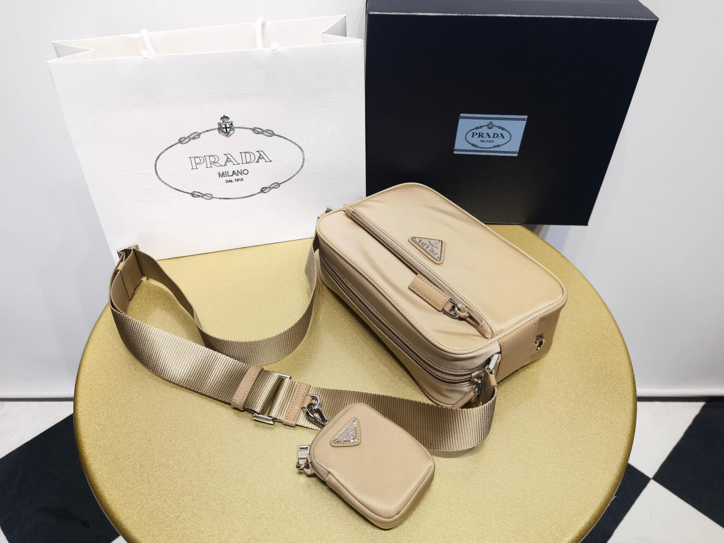 pra 1bc167 re nylon shoulder bag apricot brown