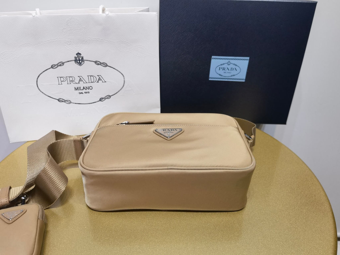 pra 1bc167 re nylon shoulder bag apricot brown